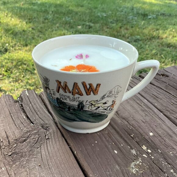 Vintage MAW Coffee Mug Candle Cowboy Scent 15oz Premium Wax Handmade Repurposed - Picture 1 of 7